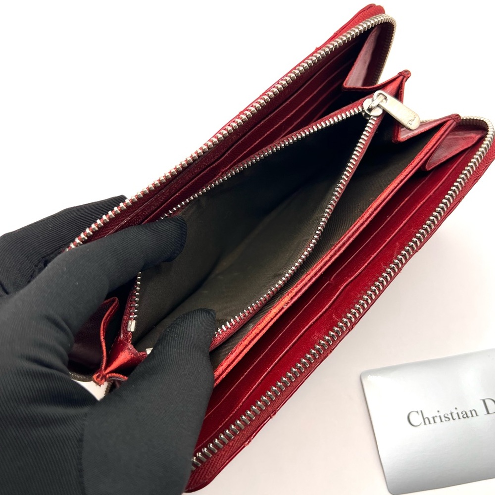 Authentic Christian Dior Cannage Red Patent Leather Zip Long Wallet - Picture 9 of 11